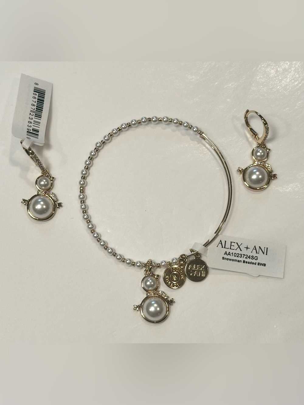 NWT Alex and Ani Snowman Beaded Bracelet & Earrings Set
